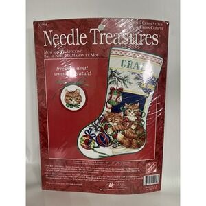 Christmas Stocking Cross Stitch Kittens Cats Personalize Name Needle Treasures
